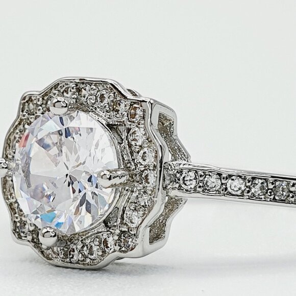 💎Beautiful Round Shiny CZ Diamond Flower Micro Pave Wedding Ring,UNVN12316 - Picture 9 of 12